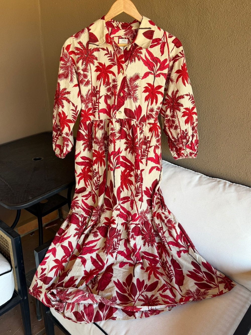 Maeve Red Floral Button-Front Midi Dress 100% Cotton